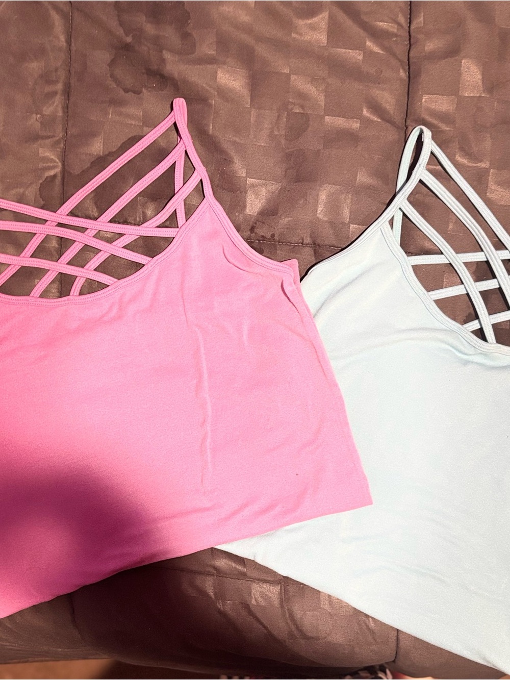 Zenana Outfitters Pink and White Strappy Lattice-Back Camisoles